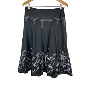 e-col-o-gie Women's 8 Black Embroidered Linen Blend Full A-Line Skirt